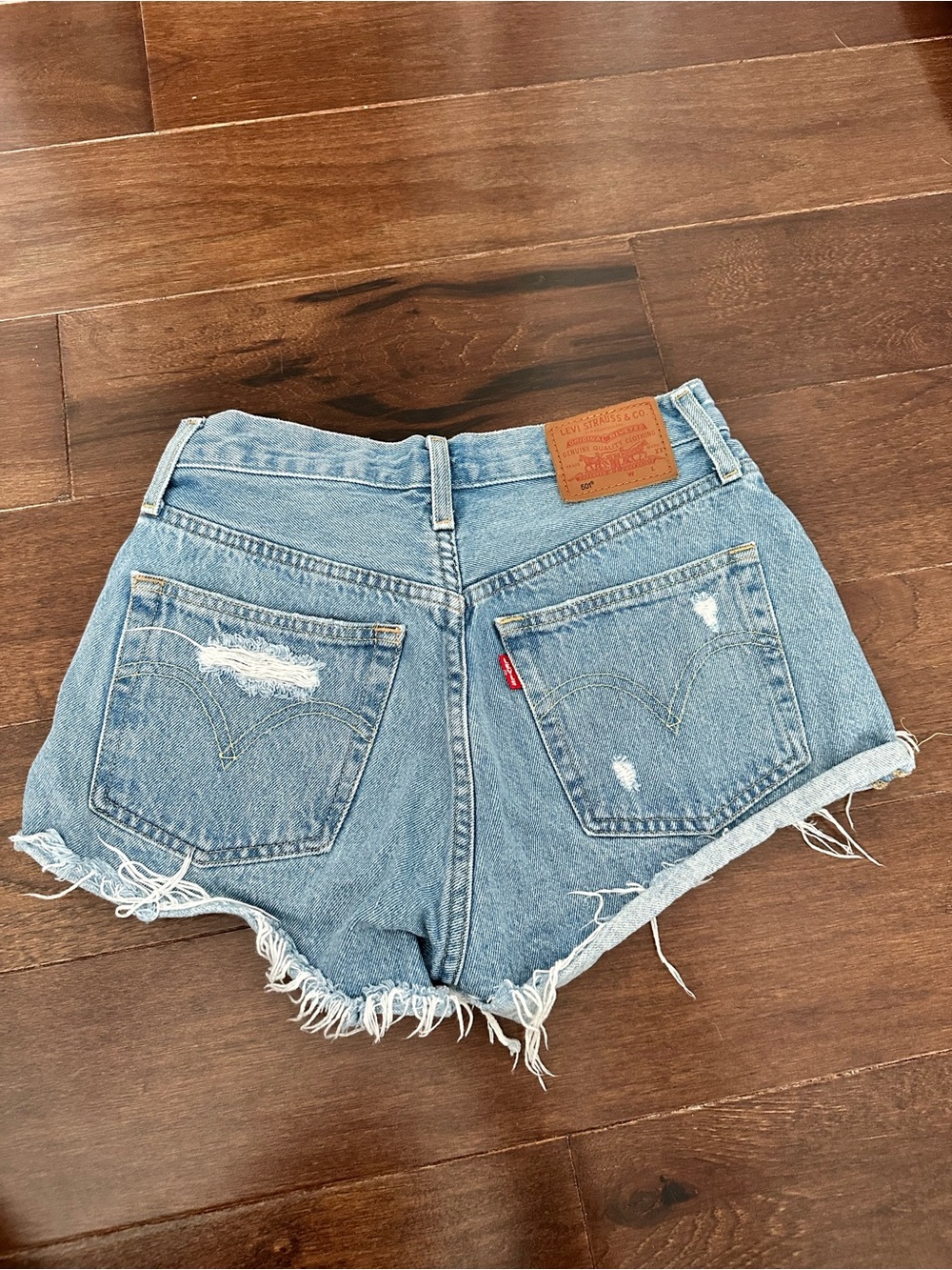 Levi's Light Blue Distressed Cutoff Jean Shorts - Picture 3 of 4